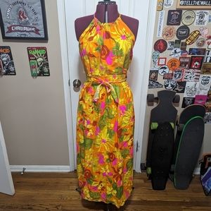 Vintage tropical halter wrap dress by Design House